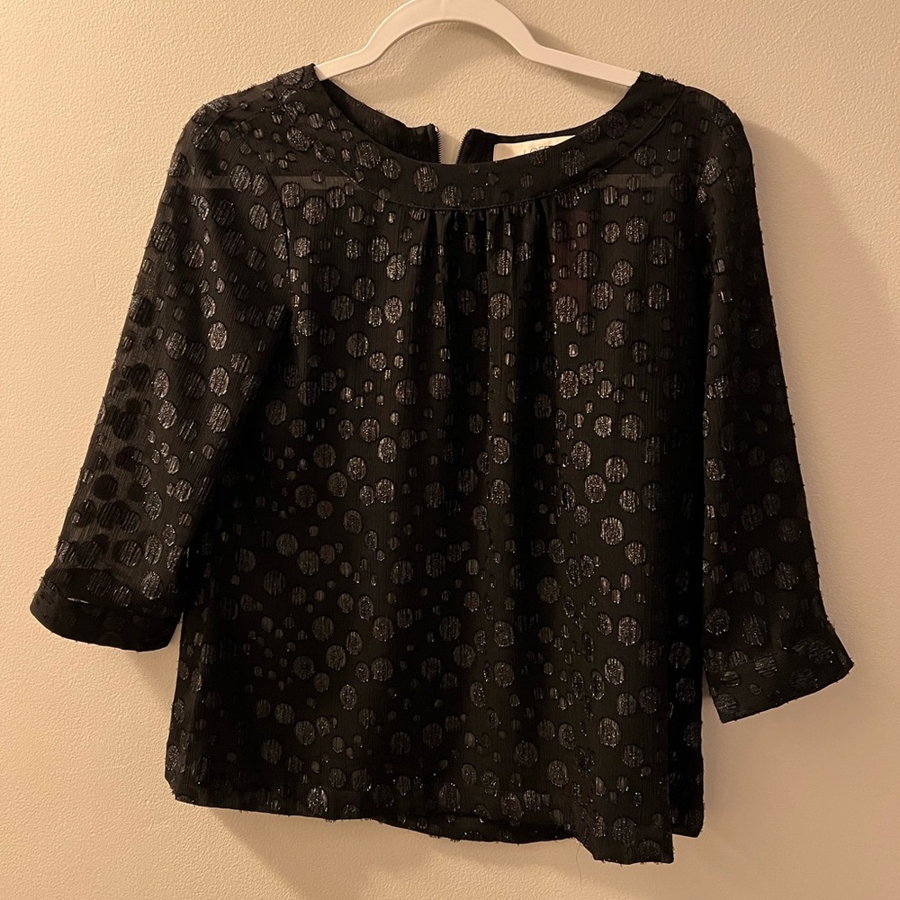 Ann Taylor Loft black sparkle polka dot blouse